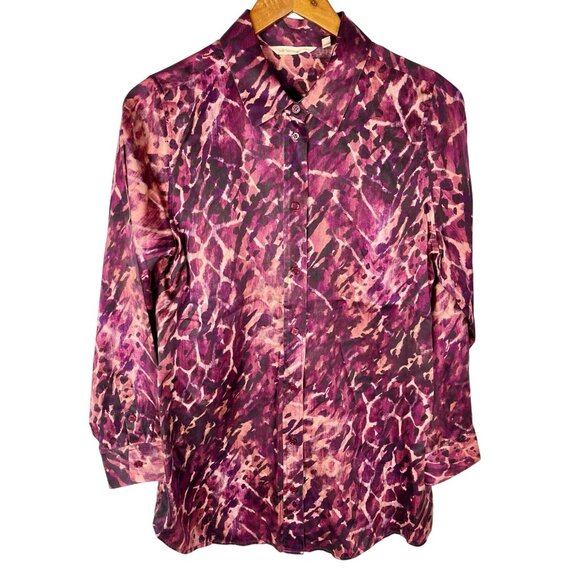 SOFT SURROUNDINGS Women's Purple Pink Vivi Silk Animal Prints Blouse Small - Picture 1 of 5